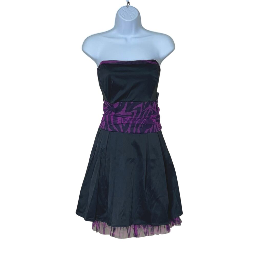 Y2K Alyn Paige Zebra Print Black Purple Dress Formal Juniors Size 13 /14 FLAWS
